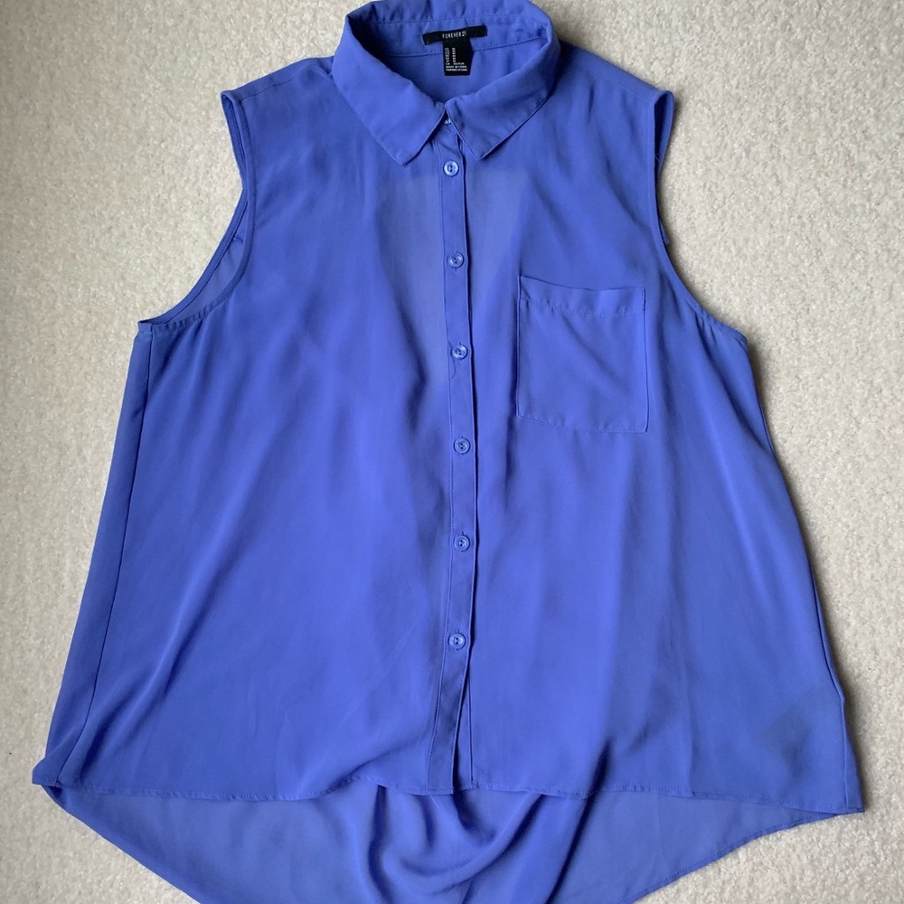 Blue Gauzy Collared Blouse